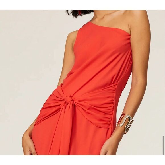 Krisa Womens One Shoulder Bias Midi Dress Red Medium NWT - Picture 6 of 10